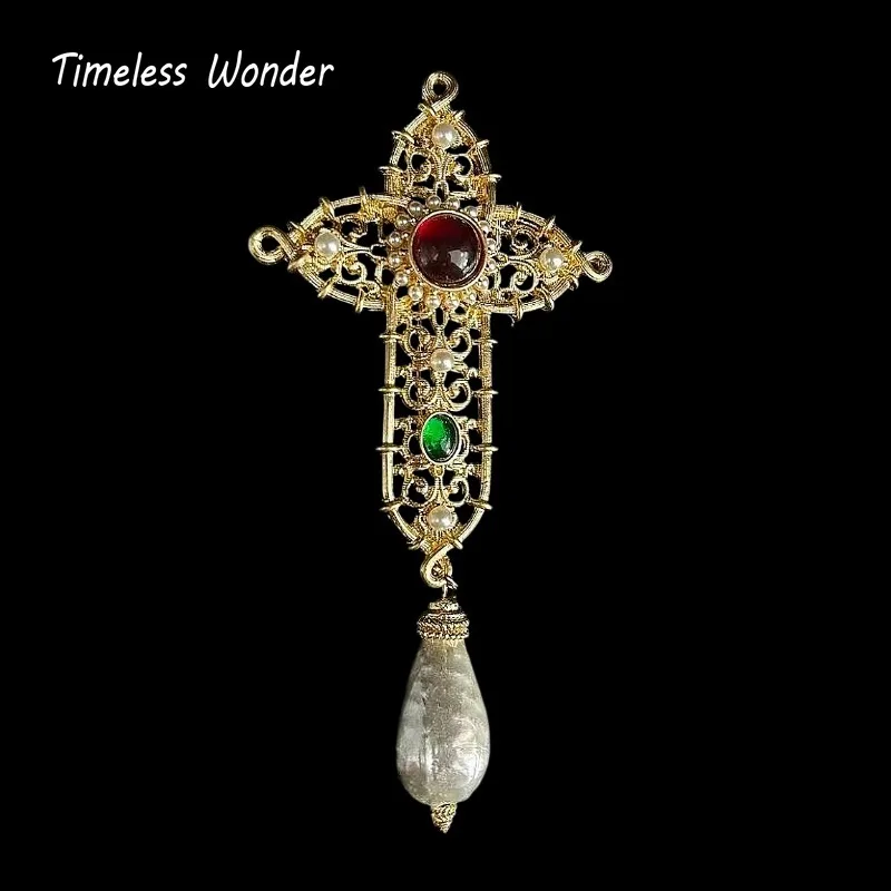 

Timeless Wonder Retro Zircon Geo Cross Brooch Pins for Women Designer Jewelry Top Vintage Gift Trendy Rare Mix 5283