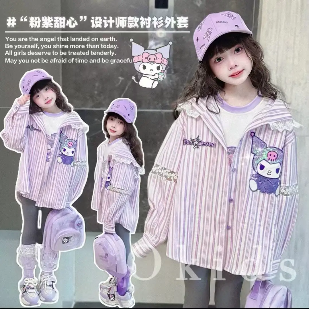 

Футболка Sanrio с половиной рукавов Kuromi для девочек, летняя рубашка My Melody с короткими рукавами, новый стиль, детская рубашка с короткими рукавами Kawaii для девочек
