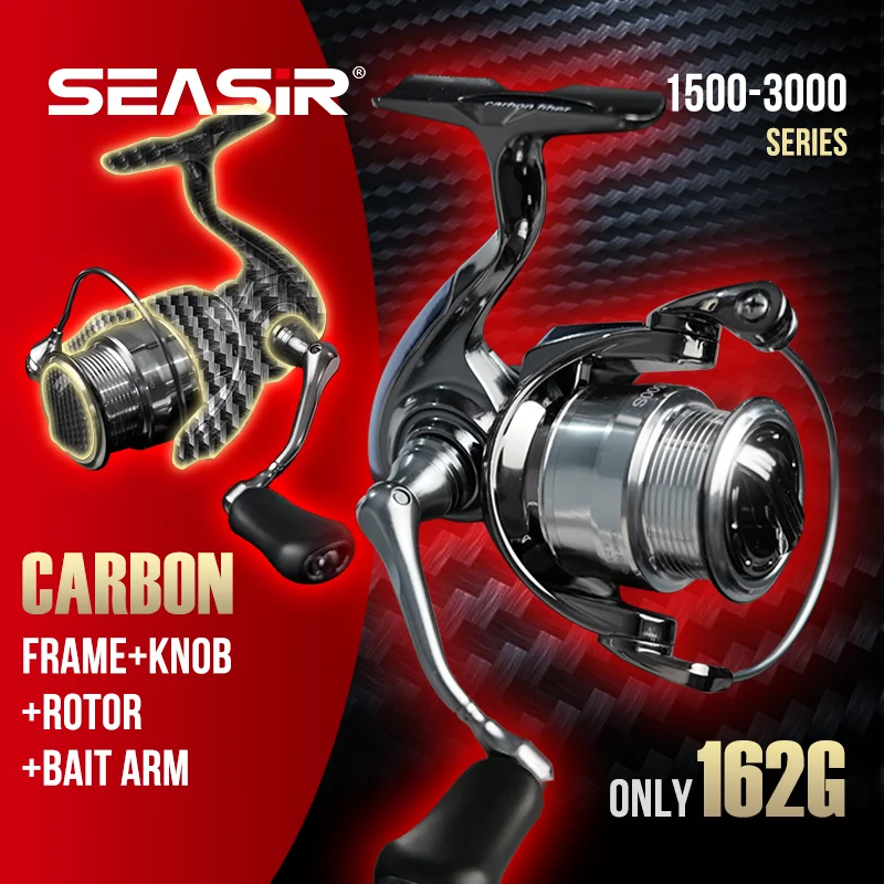 SEASIR Moonlight Carbon Spinning Reel Series Ultralight Fishing Reel Power Handle 5.2:1 8+1BB Drag 10kg Saltwater Fishing Reel