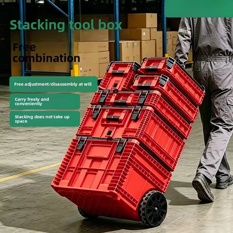 Hot-selling Stackable Toolbox Set, Hardware Widened Storage Box, Multifunctional Stackable Toolbox with Wheels and Handle