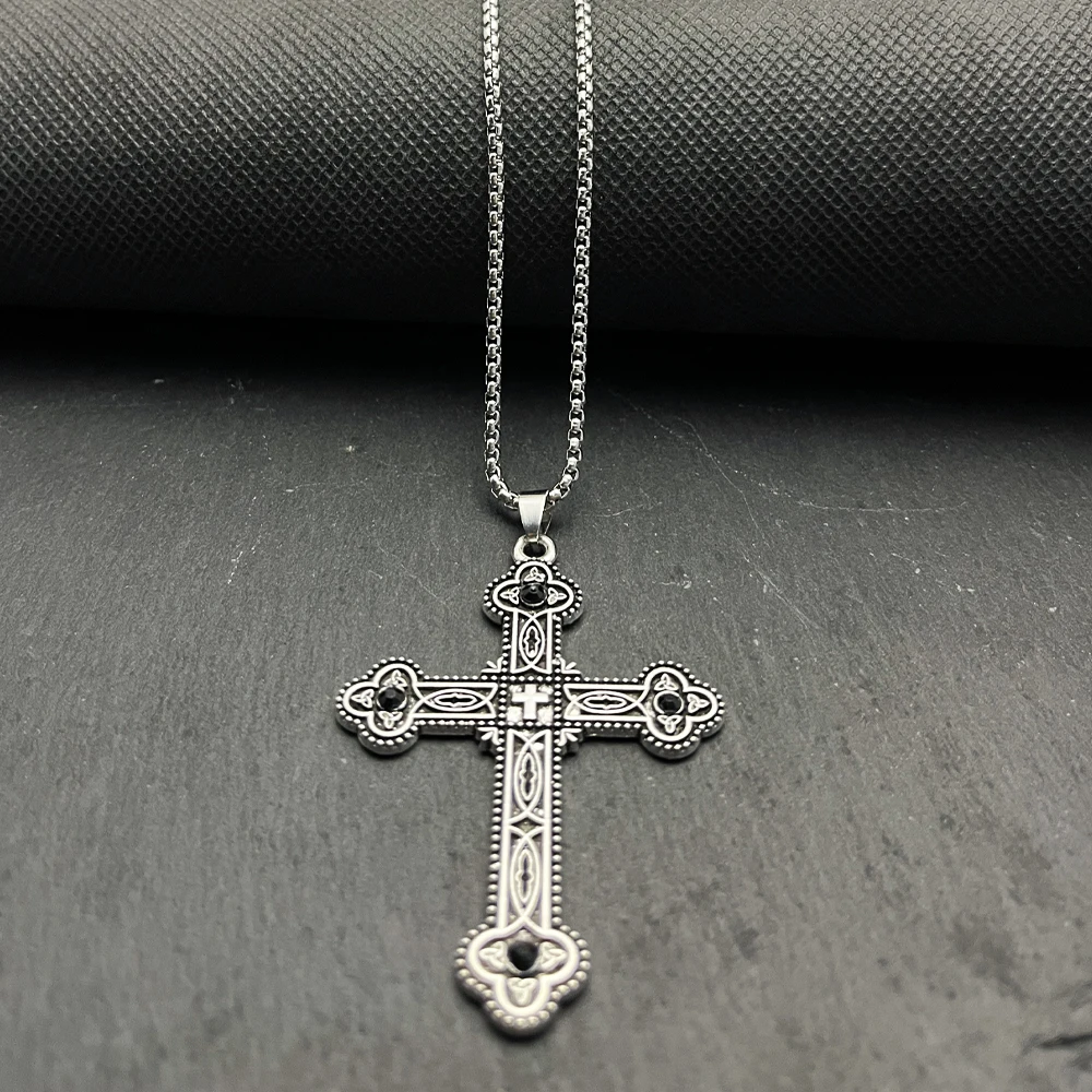 1 piece of unisex stylish retro cross pendant necklace a cool choice for sweater necklaces ideal gift in punk and hip hop style