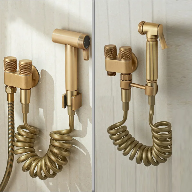 HYS European antique all copper toilet significant other flushing spray gun one in two out angle valve pressurized washing