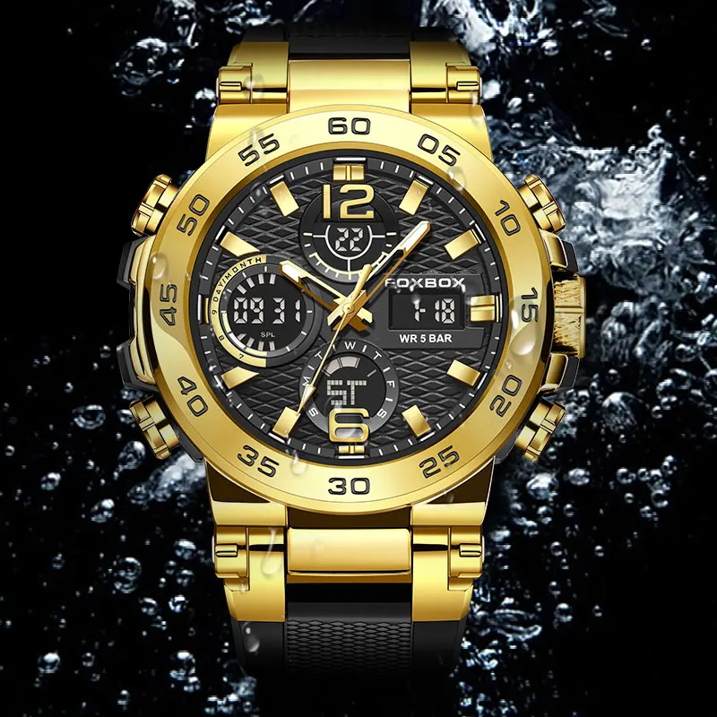 FOXBOX Business Watch Men Fashion Diver Watch Men Top Brand Luxury Sport Waterproof Military Chronograph Relógio Masculino+BOX