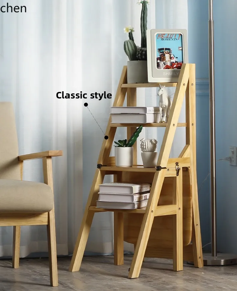 

QZT Solid Wood Household Folding Ladder Chair Multi-Functional Climbing Staircase Transformable Ladder Chair