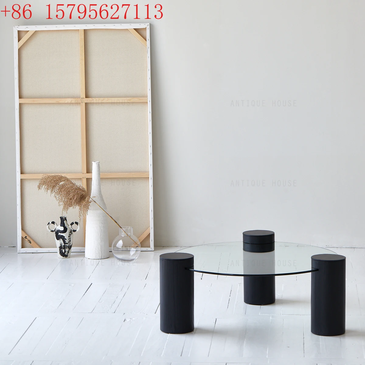 Ethnic Chic Minimalist Japandi Round Recycled Pine Wood Tempered Glass Modern Coffee Table Coffee Tables