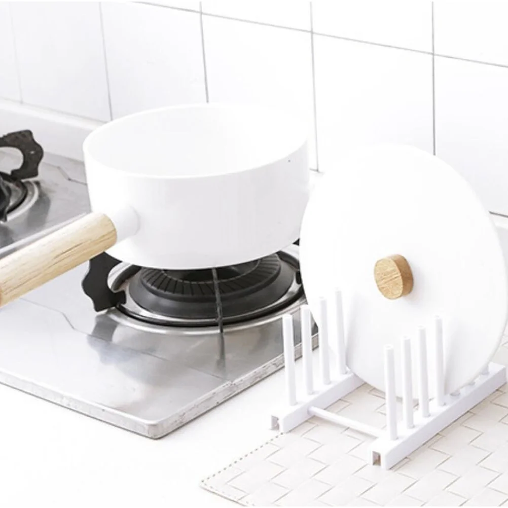 

2pcs Plastic Plate Pot Lid Modern Kitchen Storage Shelf Vertical Draining Dish Organizer Dish Drying Rack Cutlery Holder Bowl