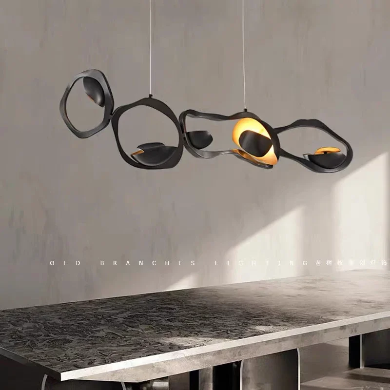 

2025 Modern Irregular Black Long Stainless steel Design chandelier lustre dimmable Ceiling Suitable for Kitchen island
