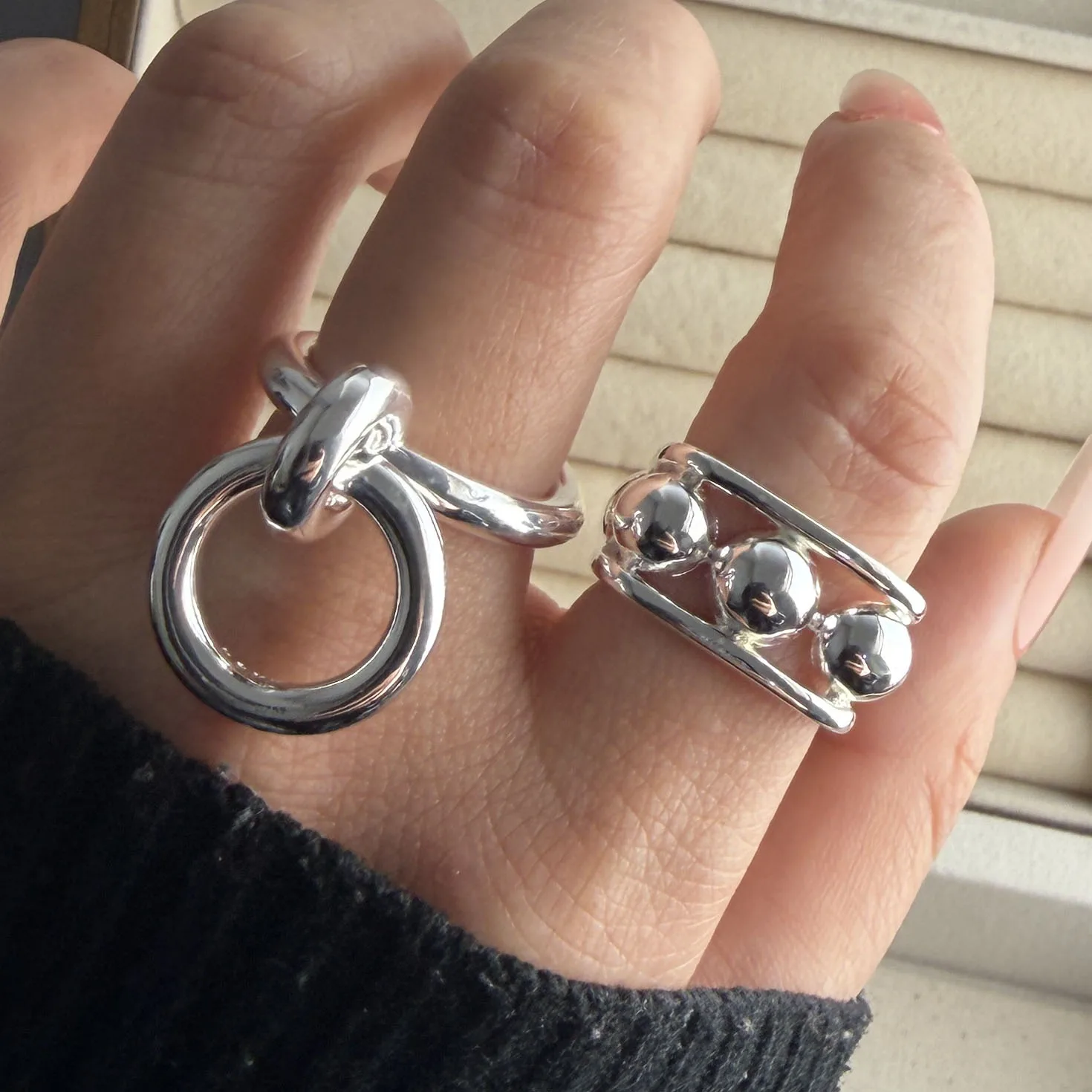 925 Sterling Silver Rings For Women Simple Vintage Handmade Adjustable Finger Ball Pattern Ring Fashion Band Female Bijoux Gift