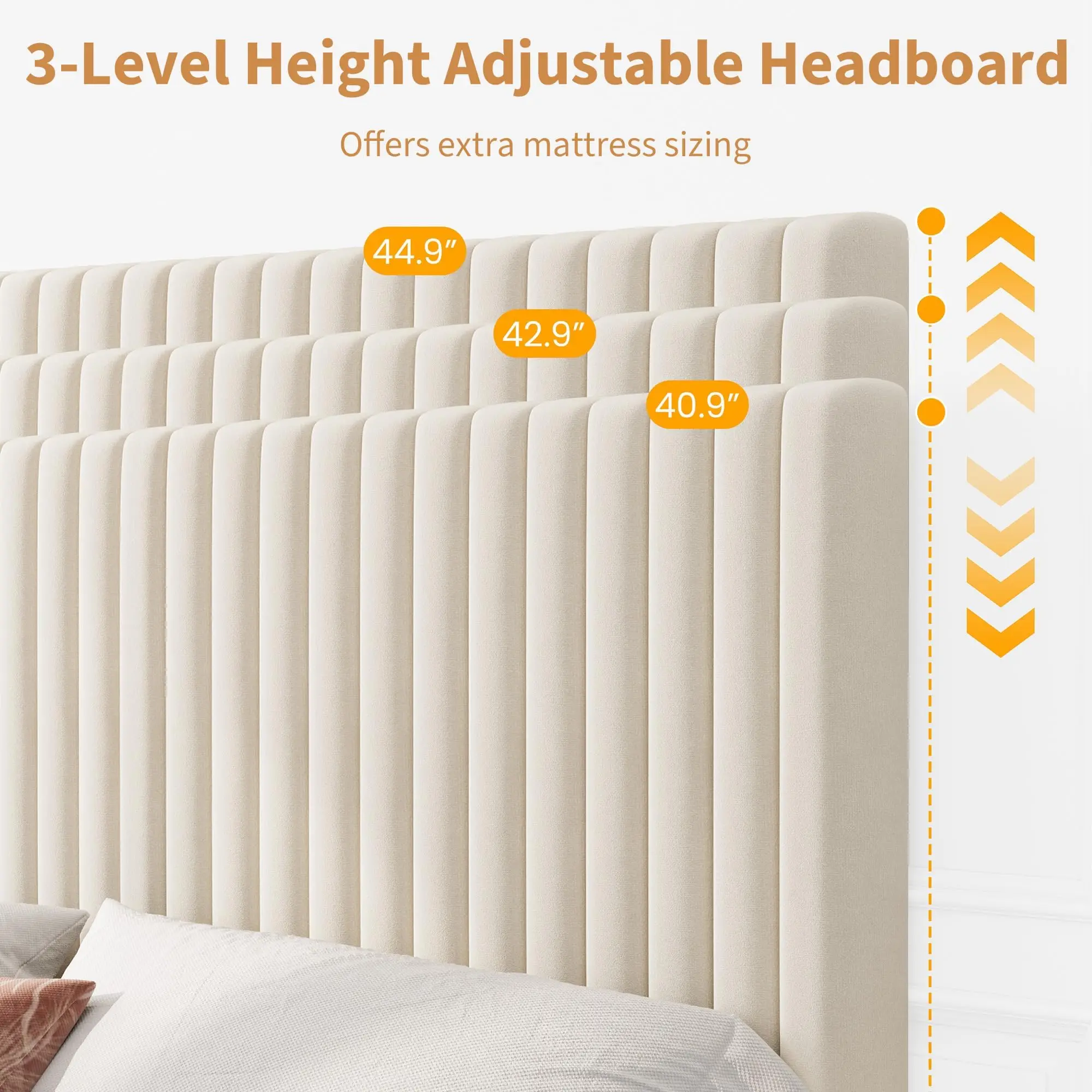 Twin Full Queen King Velvet Upholstered Bed Frame, Adjustable Channel Tufted Headboard, Wood Slats, 800lb Platform, No Box Spring view 3
