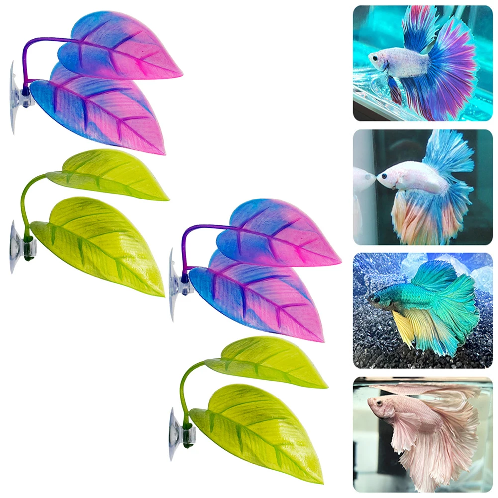 

4pcs Frog Habitat Leaf Suction Cup Reptile Basking Area Resting Terrace Suction Cups Tank Accessories Simulated Leaves Décor