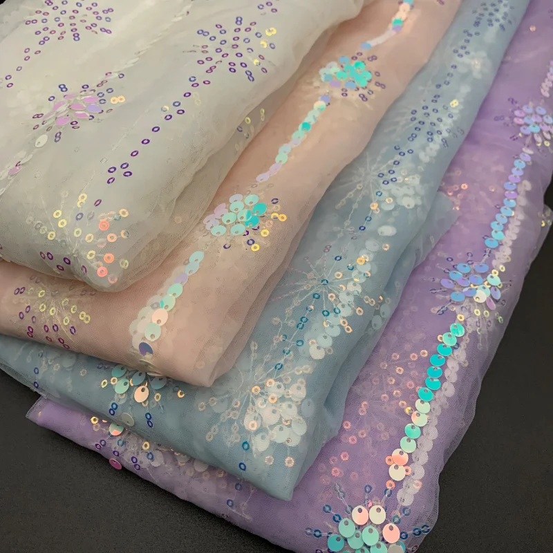 

Laser Iridescent Sequin Embroidered Mesh Fabric for DIY Sewing Handmade Dress Clothing Accessories Lace Fashion Cloth Material