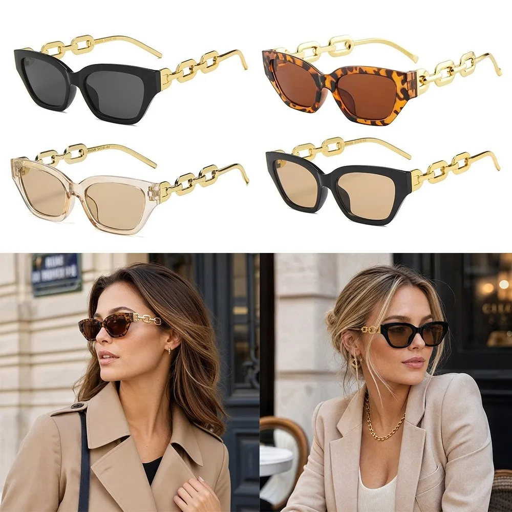 Fashion Accessory Small Frame Cat Eye Sunglasses Chain Leg Sun Protection Driver Goggles Black UV Protection Eyewear Photo Props