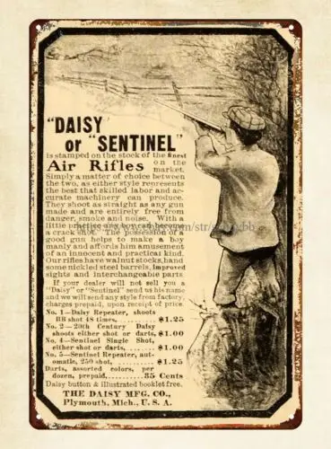 1pcs office wall decor 1901 Vintage Ad Daisy Sentinel Air Rifle Boy metal tin sign