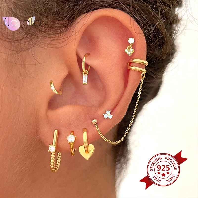 Punk Hip Hop Rivet Earrings 925 Sterling Silver Needle Gold Color Round Hoop Earrings for Women Fashion Gothic Party Jewelry