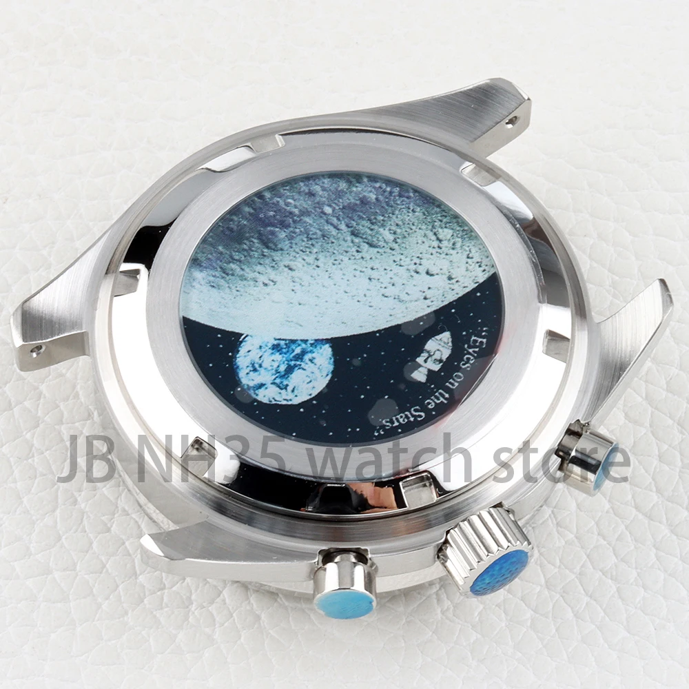 VK63 40mm Watch Case Moon Pattern Case Back Stainless Steel Waterproof for Chronograph VK63/VK64 Quartz Movement 32.5mm Dial