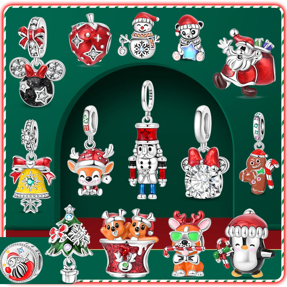 Authentic 925 Sterling Silver Gingerbread Man & Candy Cane Christmas Dangle Charm Fit Original Bracelet Santa Claus Xmas Gift