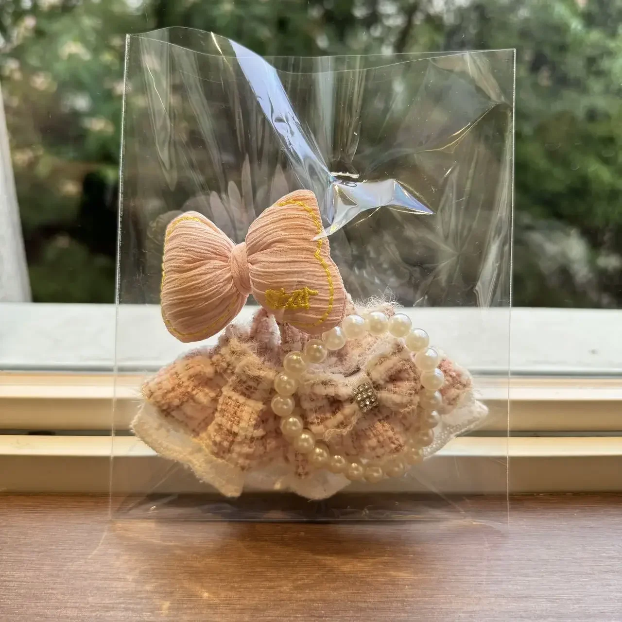 Ropa de muñecas con lazo a la moda para Labubu I II, estilo coreano, collar de perlas esponjosas, traje, vestido, traje con lazo para accesorios de muñecas Ladbubu