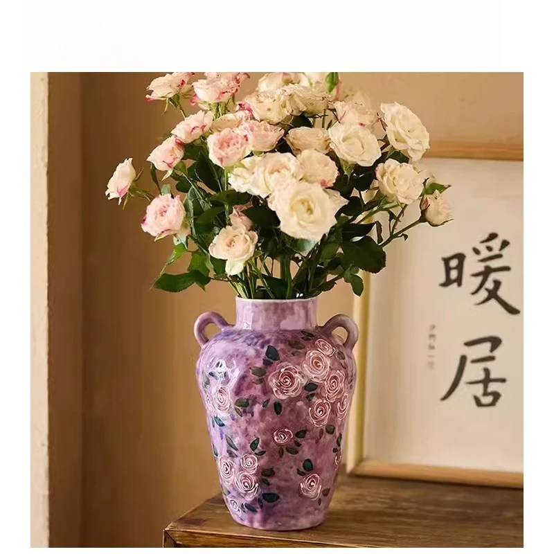 Ceramic vase Chinese underglaze color living room TV cabinet water raising flowers dried flower arrangement ornament small