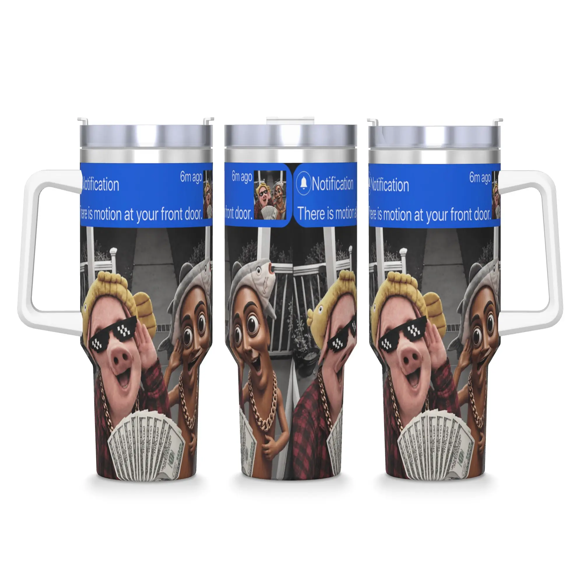 Stainless Steel Tumbler Motion at Your Front Door Tung Tung Tung Sahur John Pork Mugs Cup With Straws Cold Drink Water Bottle