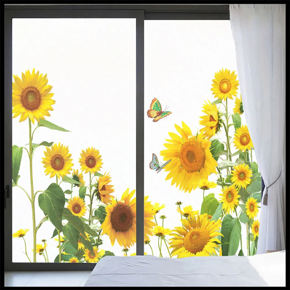 

Privacy Glass Window Film Sunflower Pattern Glue-Free Electrostatic Glass Door Sticker PVC Anti UV Frosted Glass Window Flim