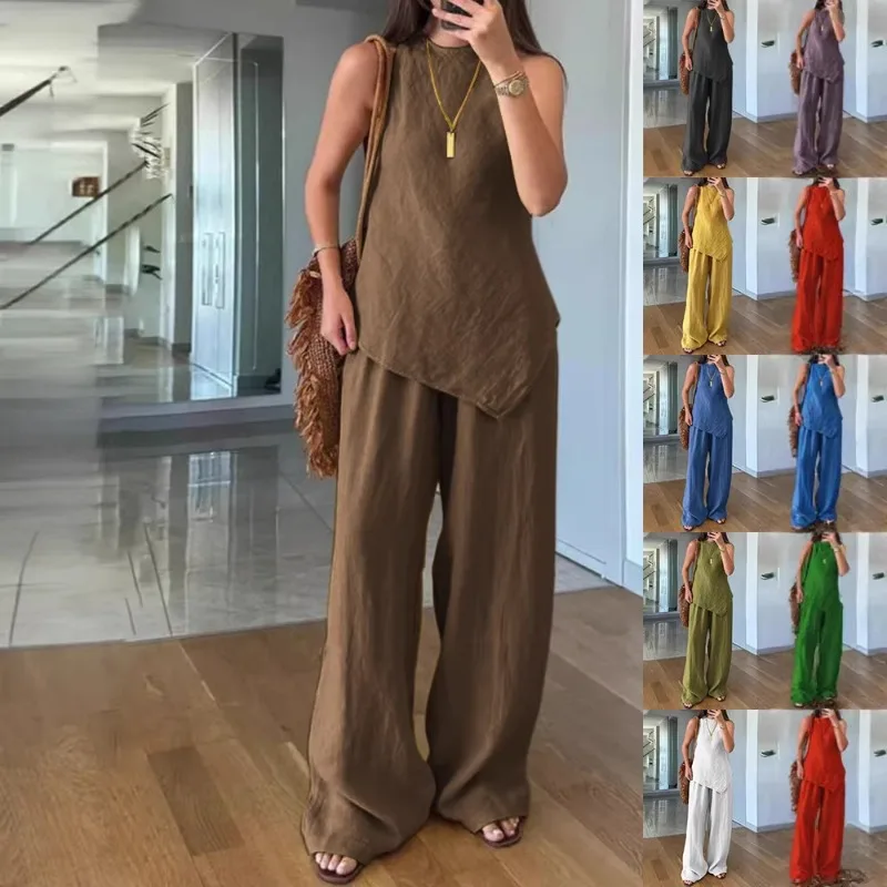 

Women's Clothing Casual Round Neck Pullover Sleeveless Plus Pocket Trousers Cotton Multi-color Simple Temperament Fashion Trend