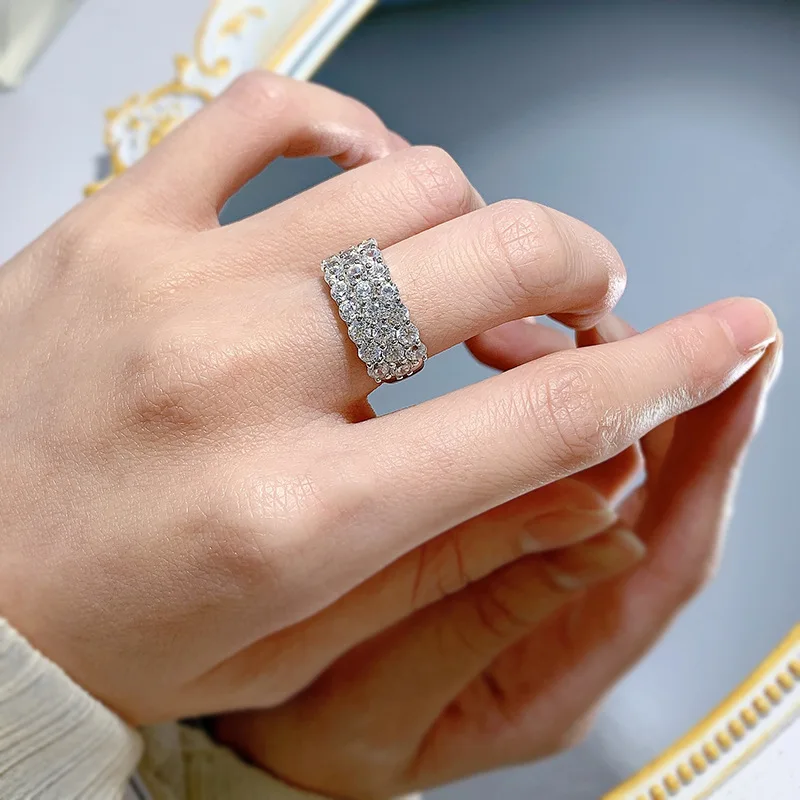 S925 Sterling Silver 2023 New European and American White Diamond High Carbon Diamond Ring Fashion Simple Ring