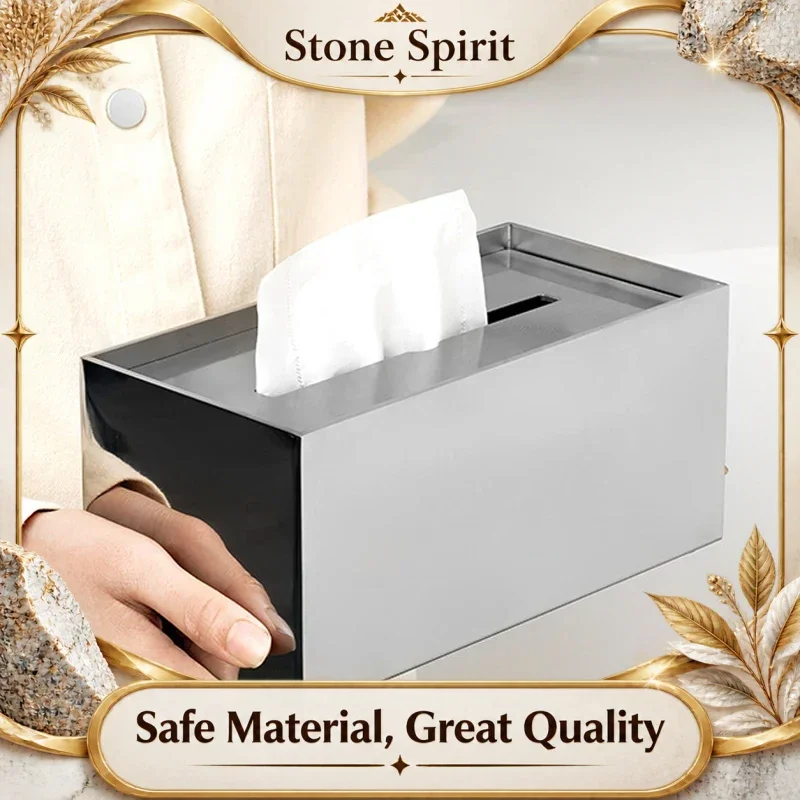 Luxury Stainless Steel Tissue Box - Multifunctional Desktop Bathroom Organizer for Living Room, Kitchen Countertop Elegant Decor