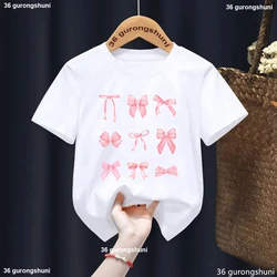 Summer Girls Short Sleeved T-Shirt Kids Top Toddler Fashion Bowtie Print O-Neck Short Sleeved Tee Children'S Candy Color Clothes