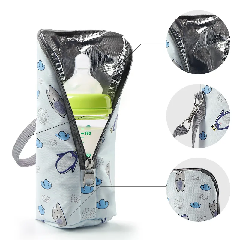 

Cute Animal Print Insulated Bottle Bag - Portable, Durable Polyester Mommy Diaper Bag with Zipper Closure, Ideal for Travel and