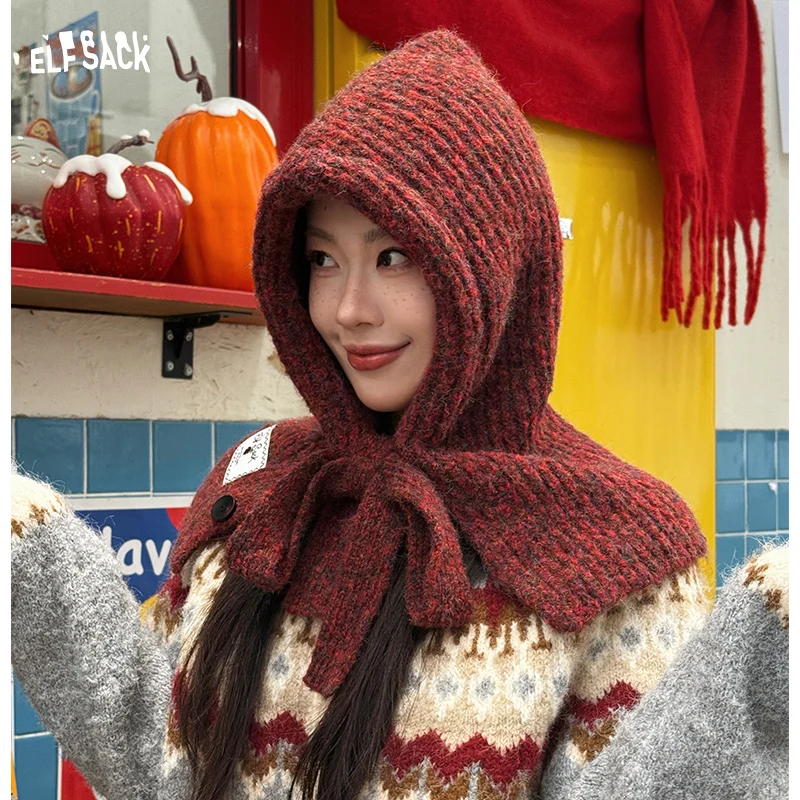 

ELFSACK Cute Warm Scarf Integrated Button Balaclava For Women