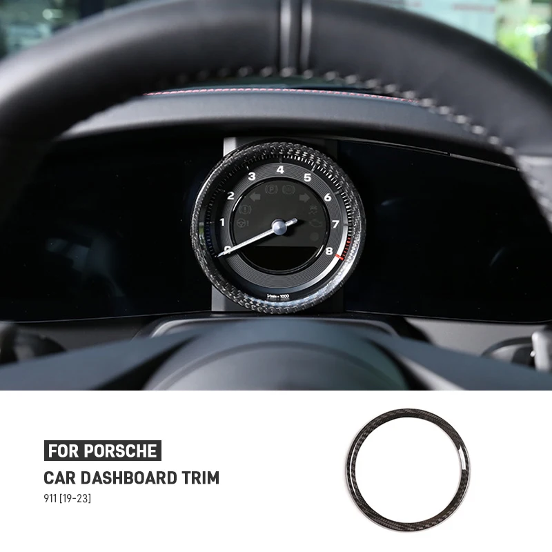 

For Porsche 911 2019-2023 Real Carbon Fiber Car Meter Display Screen Cover Trim Dashboard Ring Tachometer Frame Car Accessories