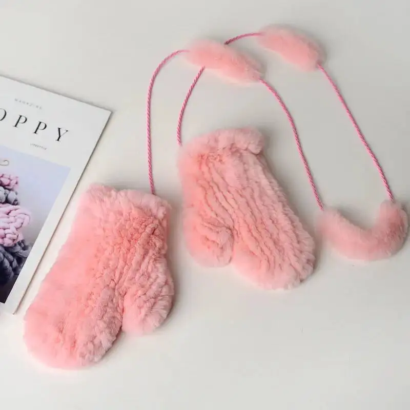 قفازات شتوية نسائية من فراء أرنب ريكس الحقيقي محبوكة دافئة وناعمة من الفرو الطبيعي إكسسوارات عصرية للسيدات #2