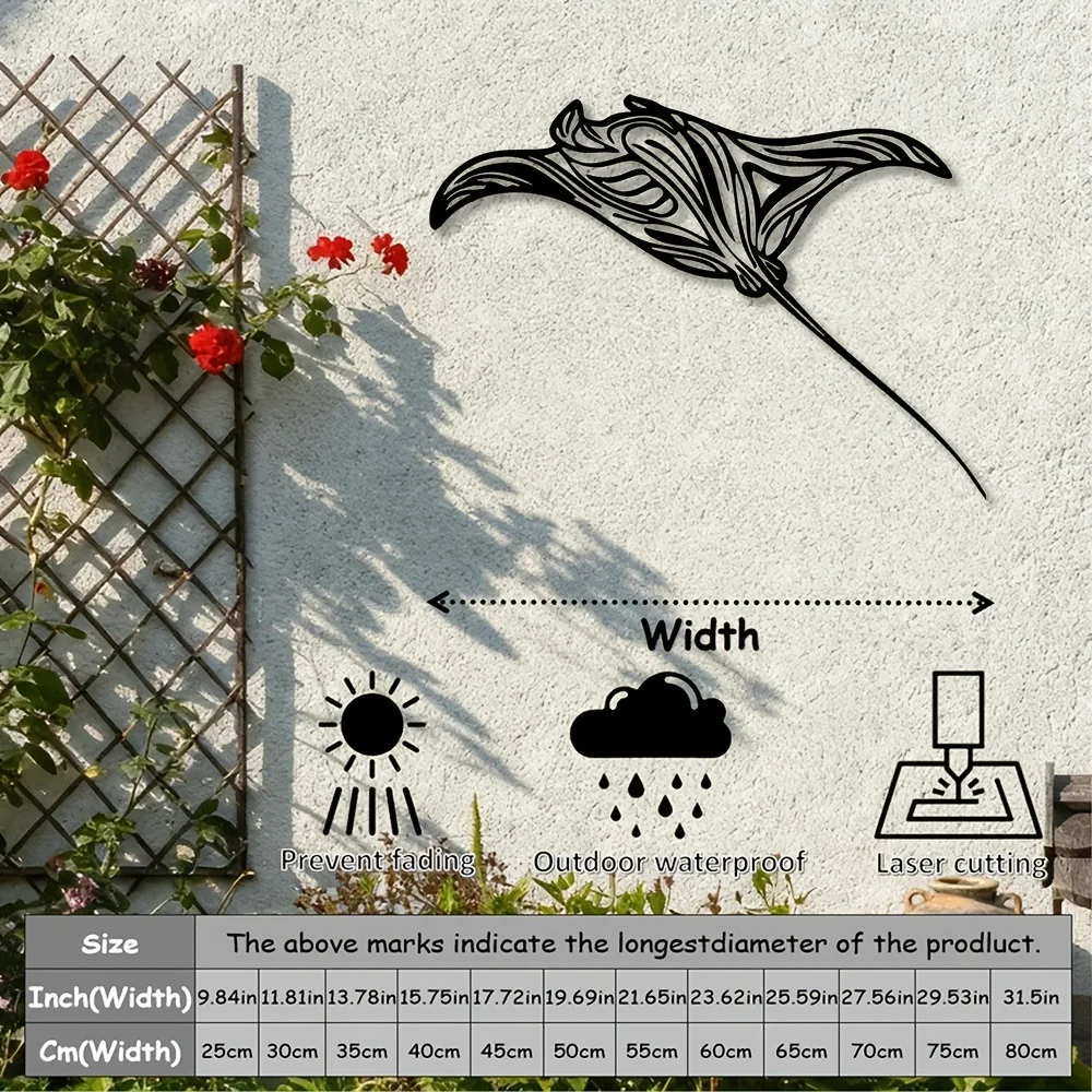 CIFBUY Iron Wall Art Manta Ray Silhouette Sculpture Rust Proof Waterproof Indoor Outdoor Patio Decor