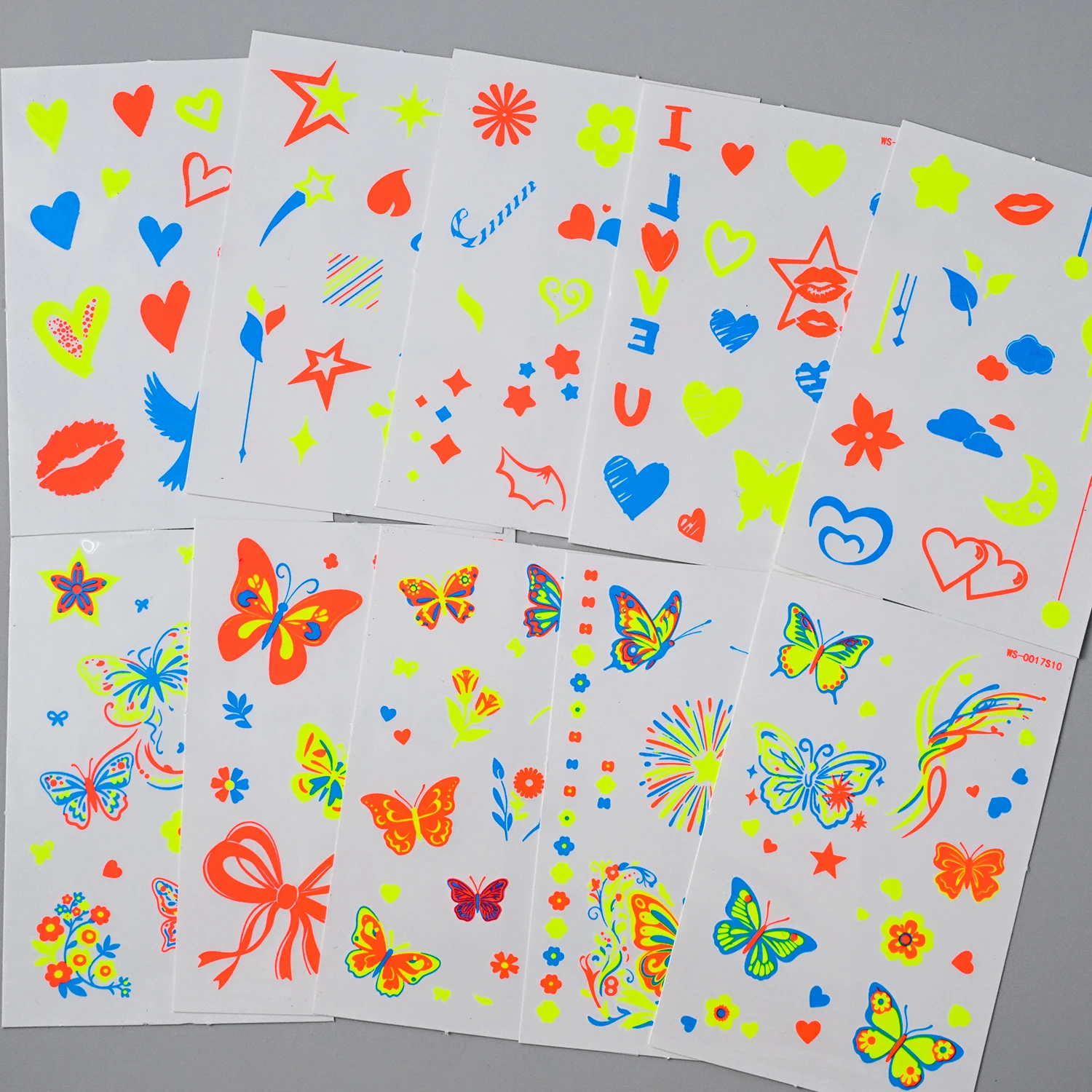 10pcs Luminous Colorful Butterflies Temporary Tattoos Stickers Fluorescent Heart Star Letter Fake Tattoos Bow Tattoos Decoration
