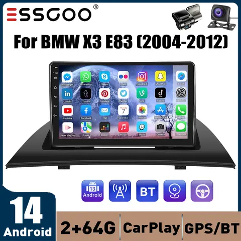 64GB For BMW X3 E83 2004-2012 9" Android 14 Carplay Car Stereo GPS Navi FM Radio Multimedia WiFi Touch Screen Head Unit+DVR&CAM