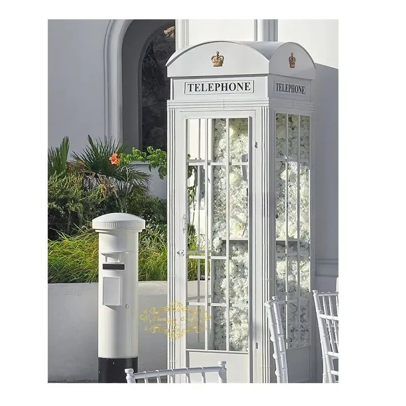 White Metal Arched Phone Booth LED Audio Guestbook for London Wedding Party Event