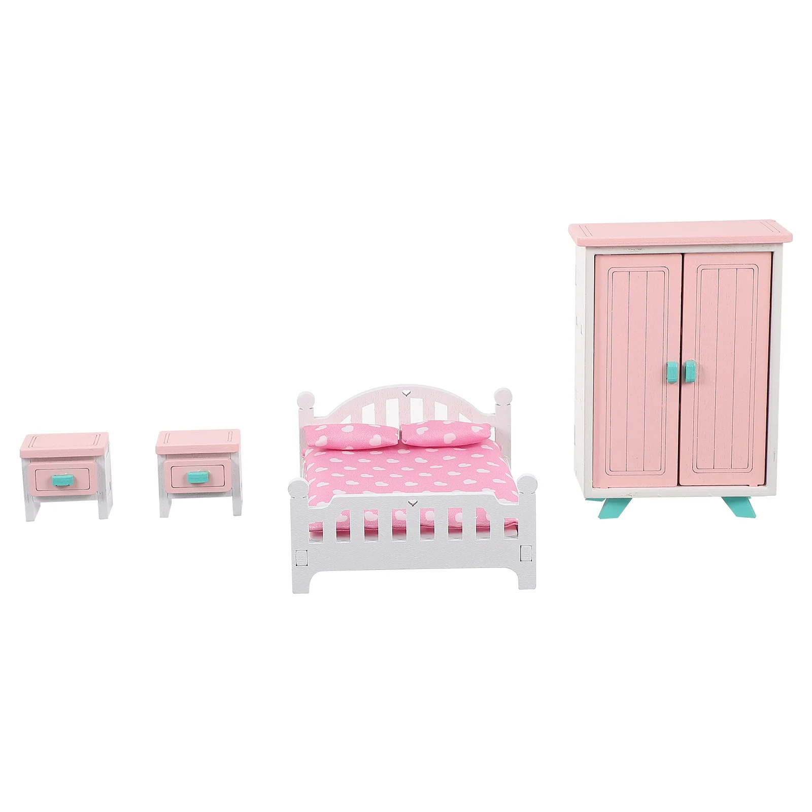 1 ensemble Mini ensemble de meubles pour maison de poupée chambre lit tables de nuit garde-robe semblant jouer pour les enfants en bas âge bricolage jeux de rôle