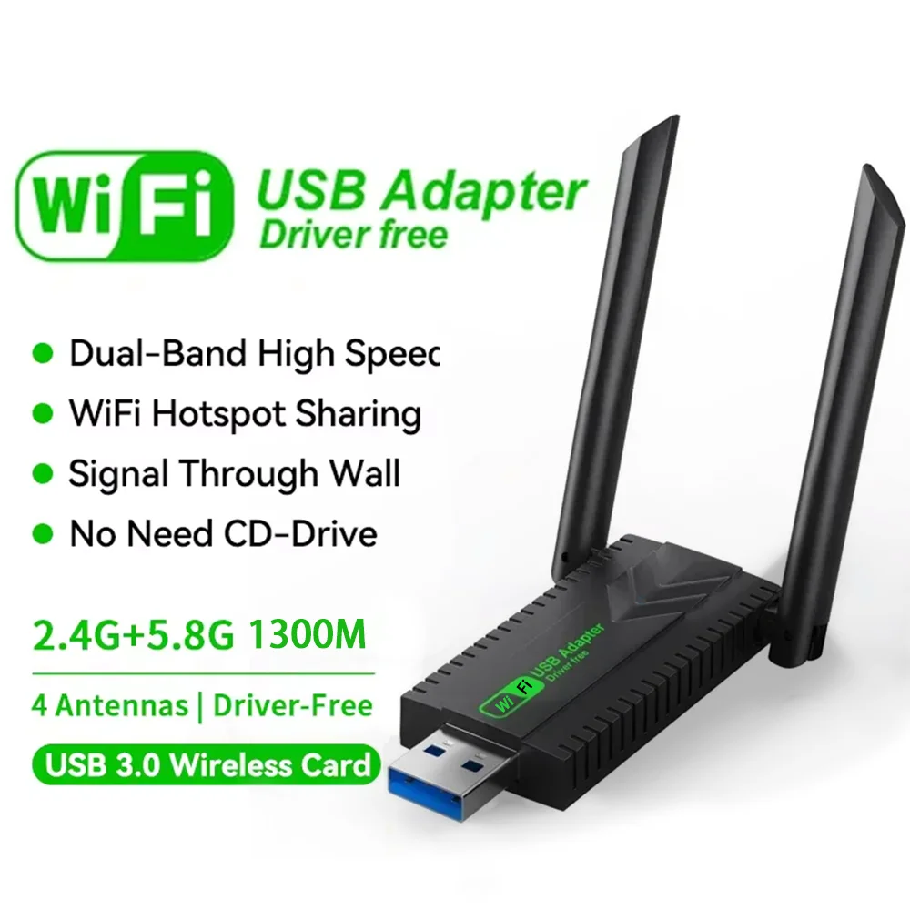 

Dual Band 2.4G/5Ghz 1300Mbps WiFi USB3.0 Adapter Wi-Fi Dongle Receiver 802.11AC High-Speed Wireless Network Card Driver Free
