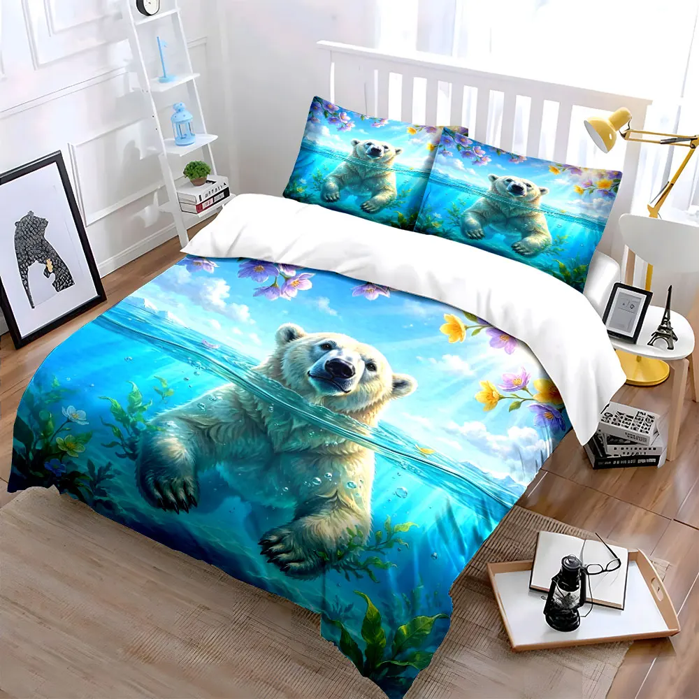 Polar bear swimming under sunlight Printed Duvet Cover Set1 Duvet Cover+2 PillowcaseMulti Size Bedroom Bedding Decor