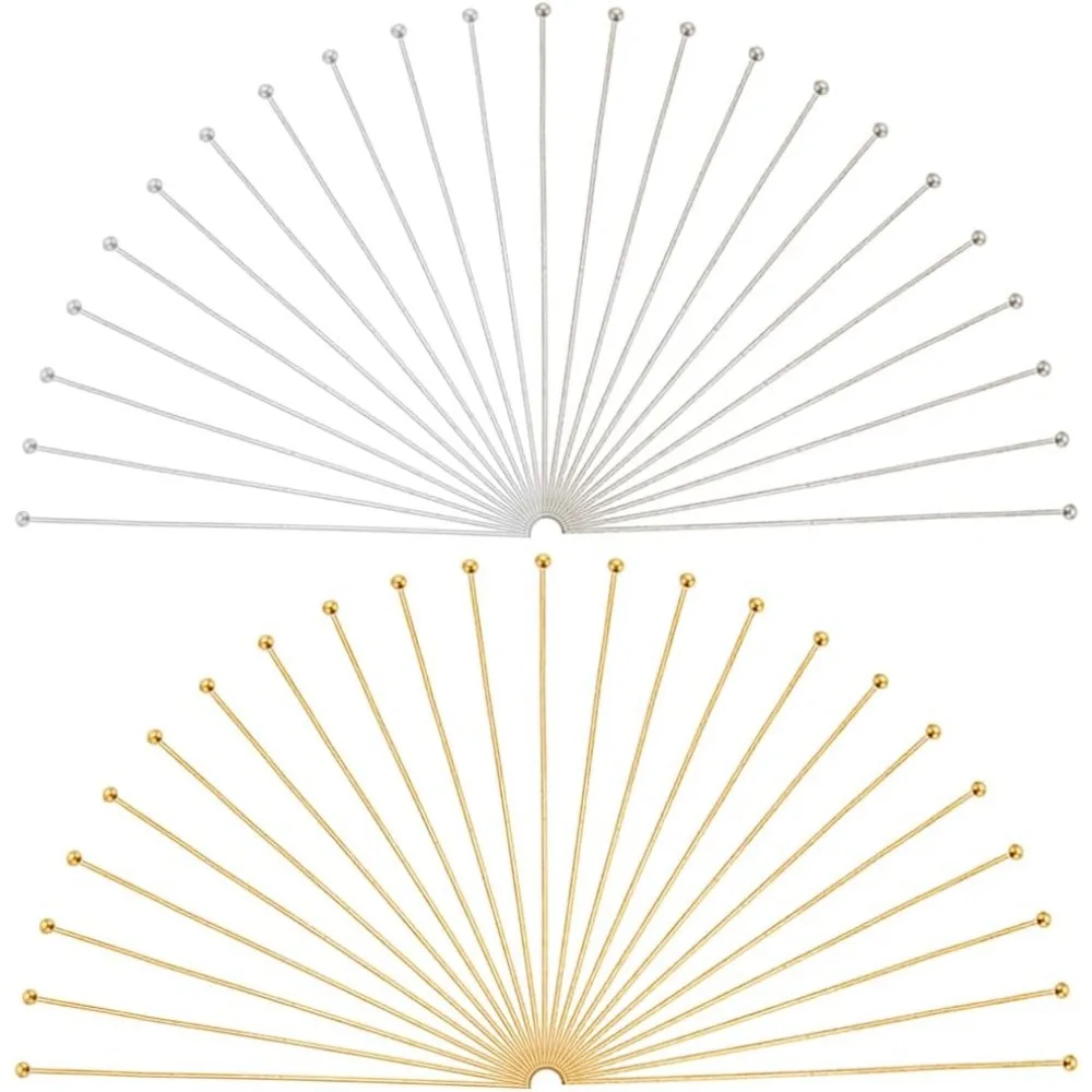 

500Pcs 50mm Ball Head Pins Gold Earring Pins Silver Brass Small Round Ball Headpin Long Earring Findings Pins for making kit