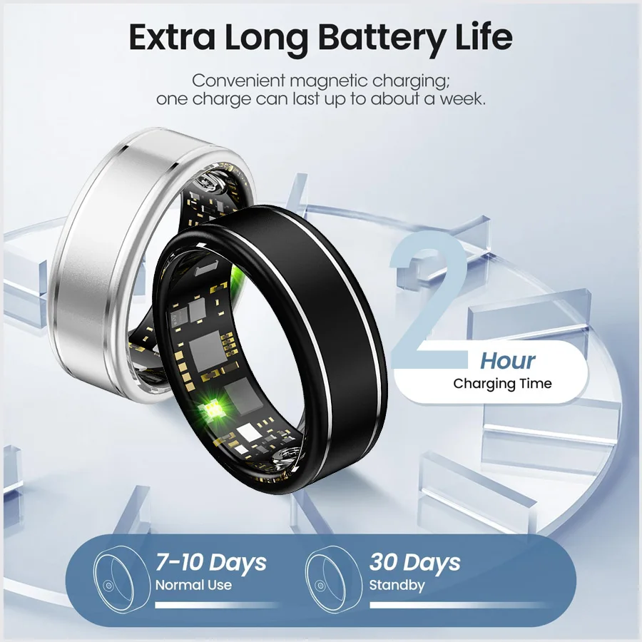 5ATM waterdichte slimme ringen voor dames en heren Fitness Tracker met hartslagdruk Slaapmonitoring voor iPhone en Android