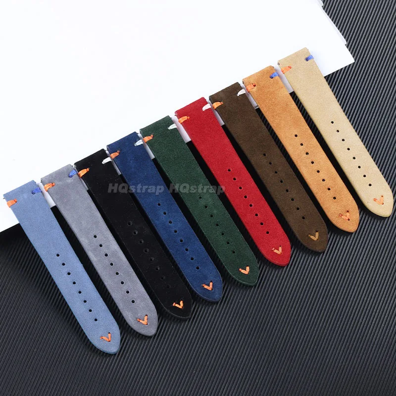 Wildlederarmband, 20 mm, 22 mm, weiches Vintage-Uhrenarmband mit handgefertigten Nähten, Schnellverschluss-Armband für Seiko Universal-Armband