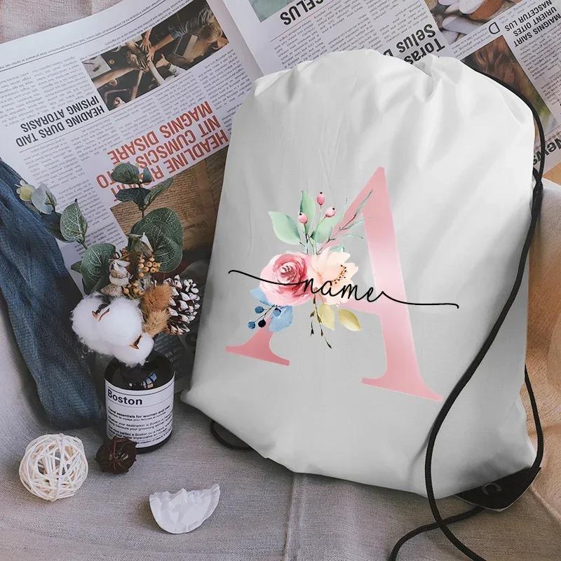 Custom Name Drawstring Backpack Outdoor Beach Swimming Sports Drawstring Backpack Organizer Gym Storage Draw String Bags