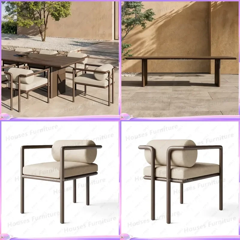 Modern 8 Seater Outdoor Dining Set Aluminum Garden Table and Chairs with Cushions All Weather Patio Furniture for Terrace
