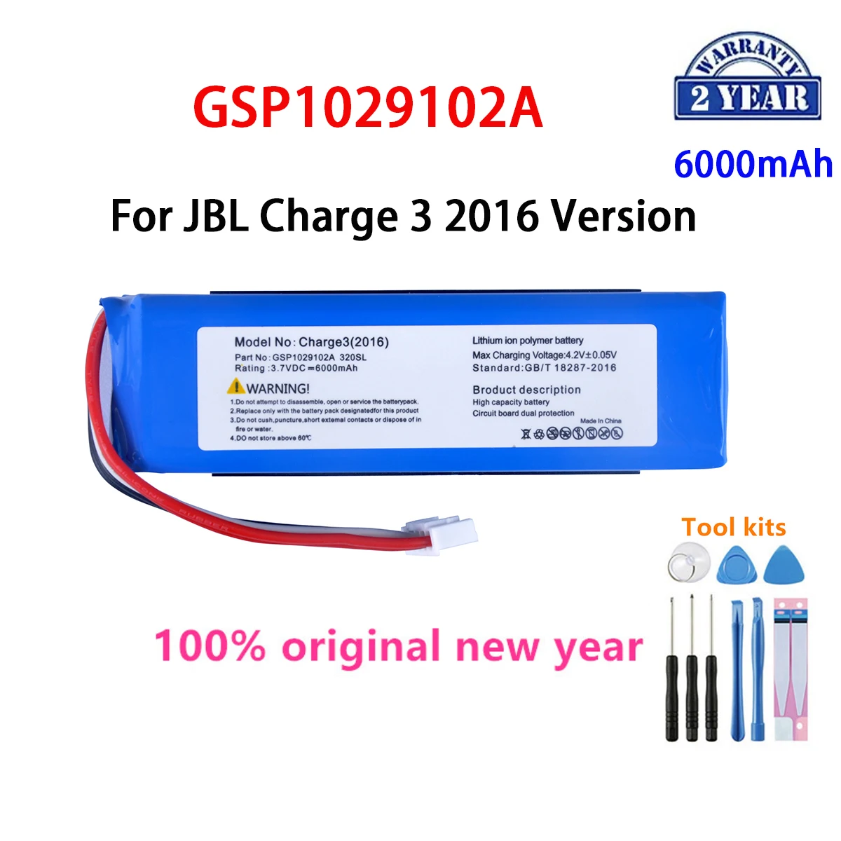 

Original GSP1029102A 6000mAh Replacement Battery For JBL Charge 3 2016 Version Charge 3 Speaker Batteries with Tools