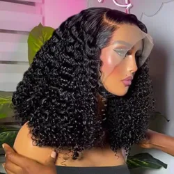 Short Bob 13x4 Lace Frontal Human Hair Deep Wave Transparent Lace Front Wig 100% Human Hair Curly 4x4 Lace Wig For Women 14 Inch