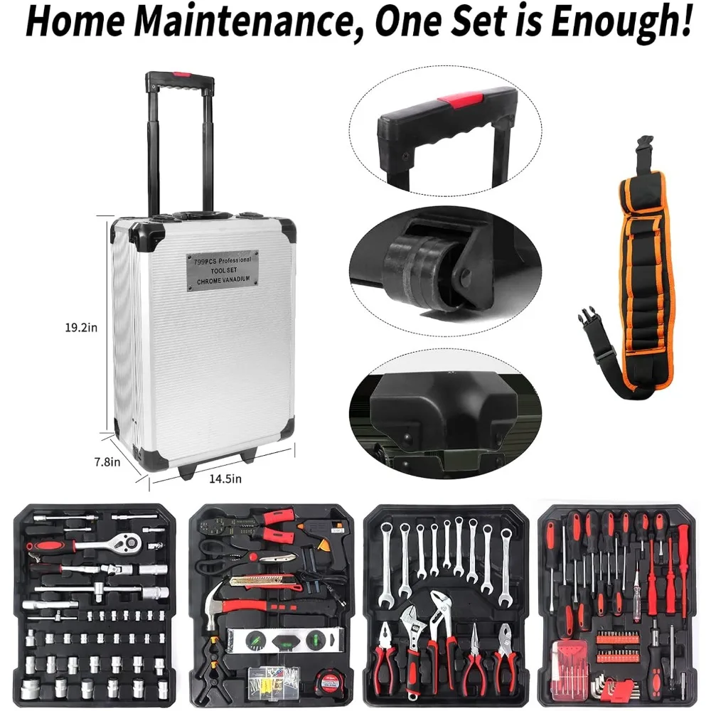 Tool Set with Tool Box, Household Tool Kit, General Home/Auto Repair Set, Storage Case Socket Wrench