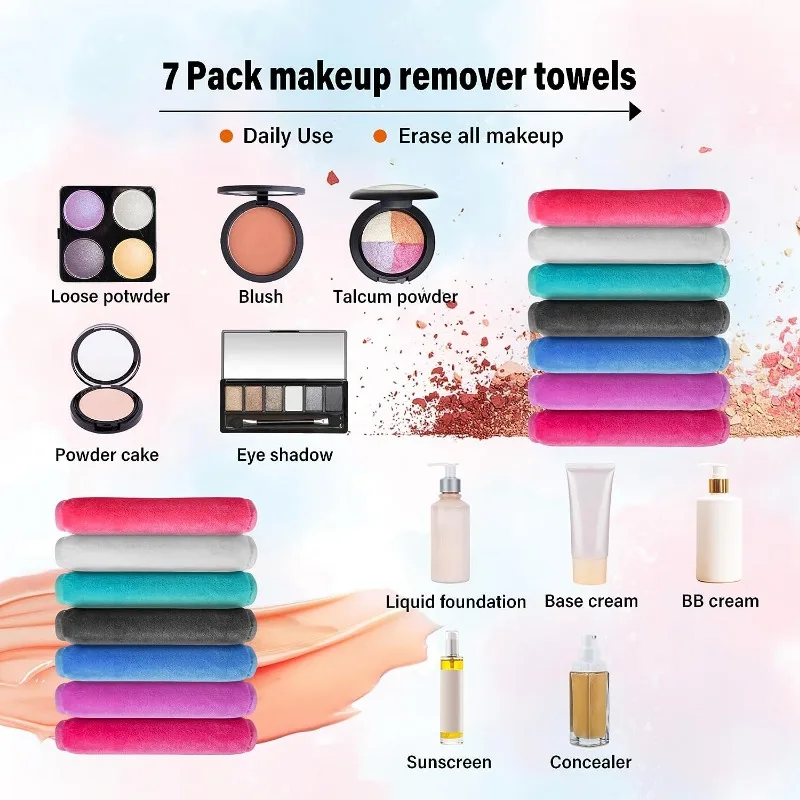 5 Colors Makeup Remover Cloth, Makeup Towels Face Washcloth, Makeup Remover Pads Reusable Washable