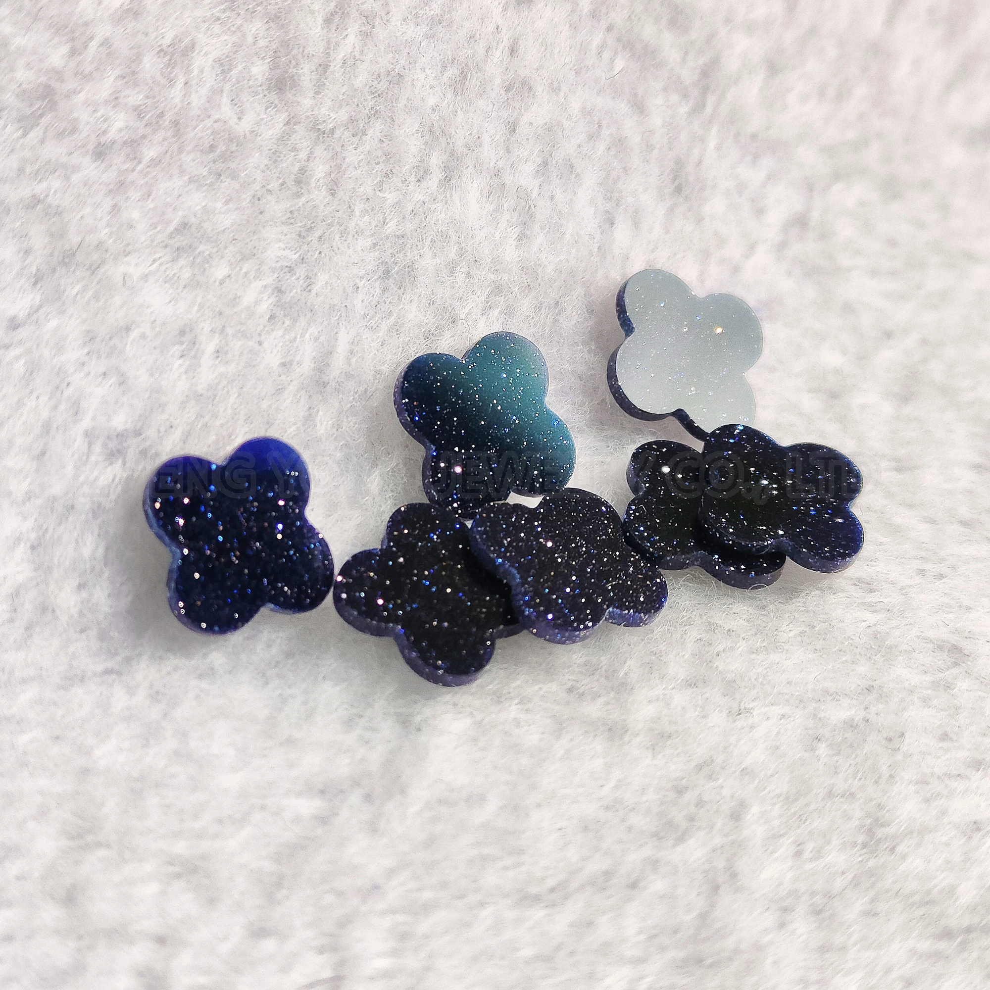 50pcs Blue Goldstone Beads Four Leaf Clover Beads for Jewelry Making Dark Blue Glitter Beads