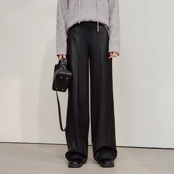 Women's PU Leather Wide-Leg Pants 3 AMII Pants For Woman 2026 Winter New Minimalist Commuter PU Leather Loose Wide-leg Pants Casual Office Lady Trousers 12524063 3